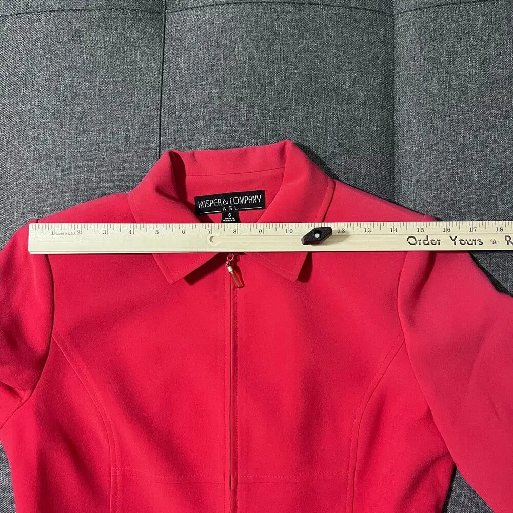 Kasper Company ASL Jacket Women 6 Red Full Zip‎ Blazer Business Office Career